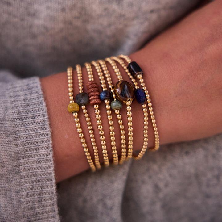 bolletjes armband 3 mm met lapis lazuli bedel